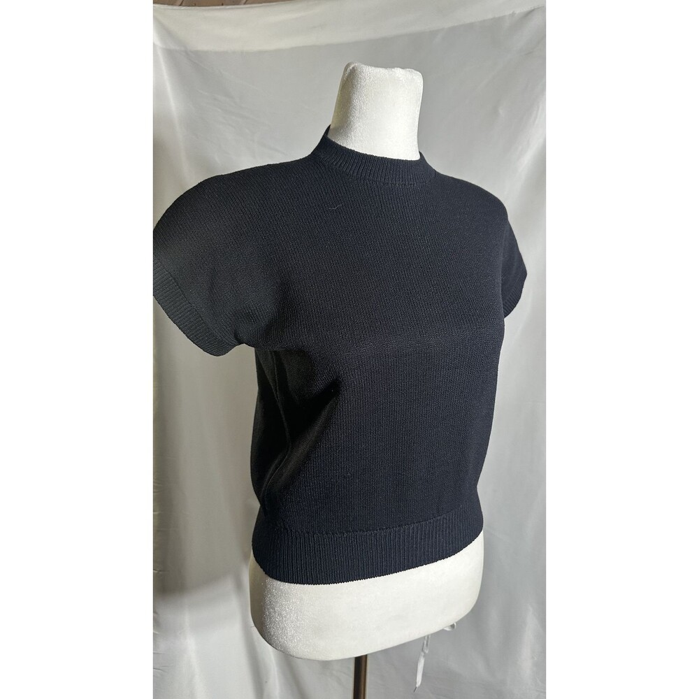 St John Black Knit Mock Neck Top